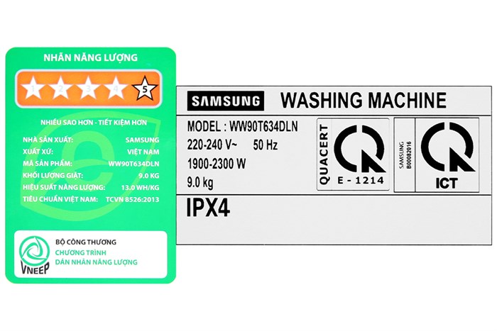 Máy giặt Samsung Lồng ngang Inverter 9 kg WW90T634DLN/SV